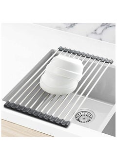 Dish Drying Rack Roll Up Sink Drying Rack, Searik Over The Sink Dish Rack Multi-Use Stainless Steel Dish Drainers Heat Resistant Mat for Drying Draining Trivet (17"x 15.7")