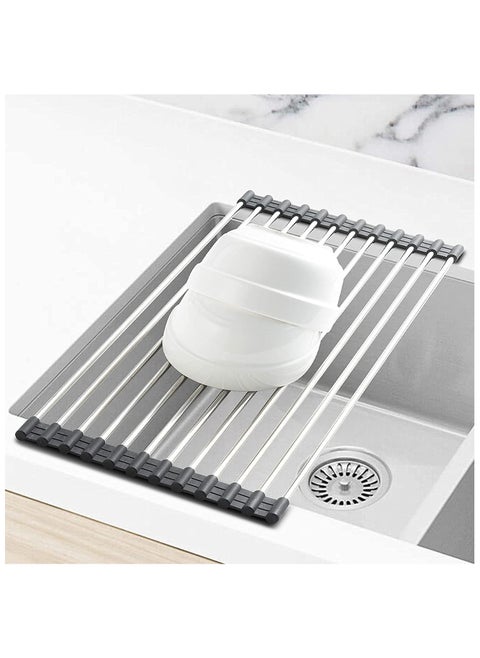 Dish Drying Rack Roll Up Sink Drying Rack, Searik Over The Sink Dish Rack Multi-Use Stainless Steel Dish Drainers Heat Resistant Mat for Drying Draining Trivet (17"x 15.7")