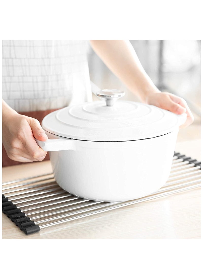 Hihonor - Dish Drying Rack Roll Up Sink Drying Rack, Searik Over The Sink Dish Rack Multi-Use Stainless Steel Dish Drainers Heat Resistant Mat for Drying Draining Trivet (17"x 15.7") - Image 1