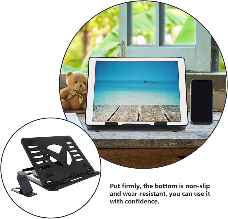 Portable Foldable Rotary Laptop Stand Riser for Desk with Adjustable Height and Cooling Support, Black Plastic Laptop Holder for Office and Home Use - Image 3