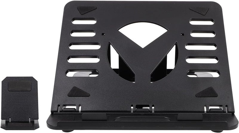 Portable Foldable Rotary Laptop Stand Riser for Desk with Adjustable Height and Cooling Support, Black Plastic Laptop Holder for Office and Home Use - Image 1