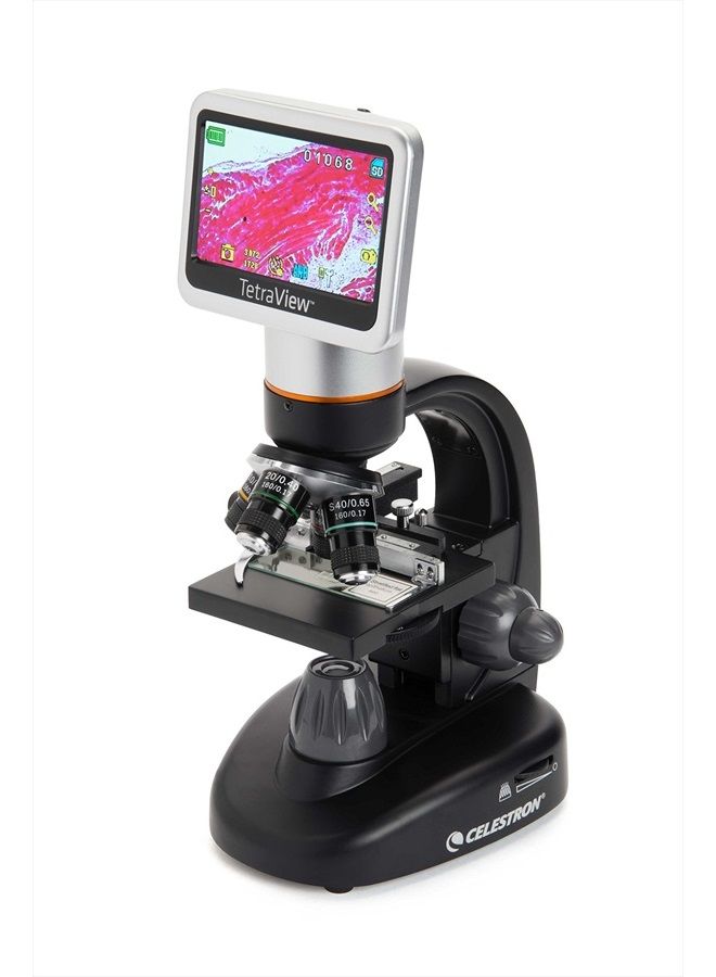 Celestron – TetraView LCD Digital Microscope – Biological Microscope with a Built-In 5MP Digital Camera – Adjustable Mechanical Stage –Carrying Case and 2GB Micro SD Card  - Image 1