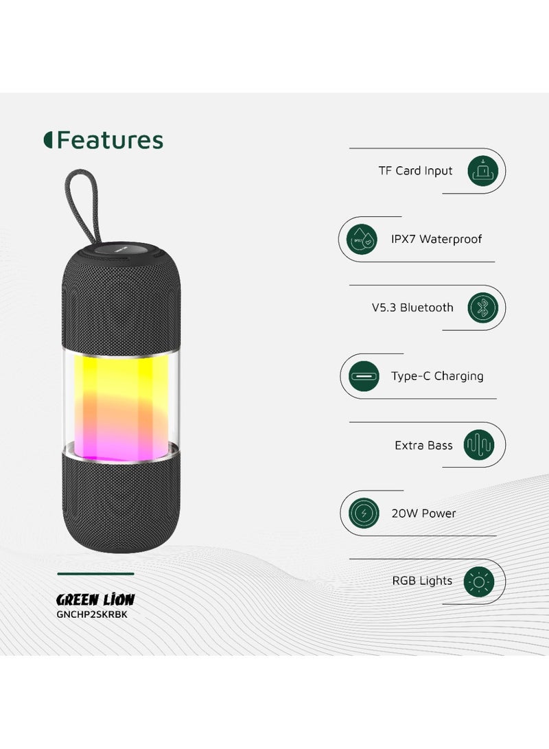 GREEN LION Portable Speaker Change Pro with RGB Lights / TWS Function /TF Card Input/ Extra Base/Long Battry Life/ Bluetooth V5.3 / Uninterrupted Music Playback / Powerful Stereo Sound - Black - Image 2