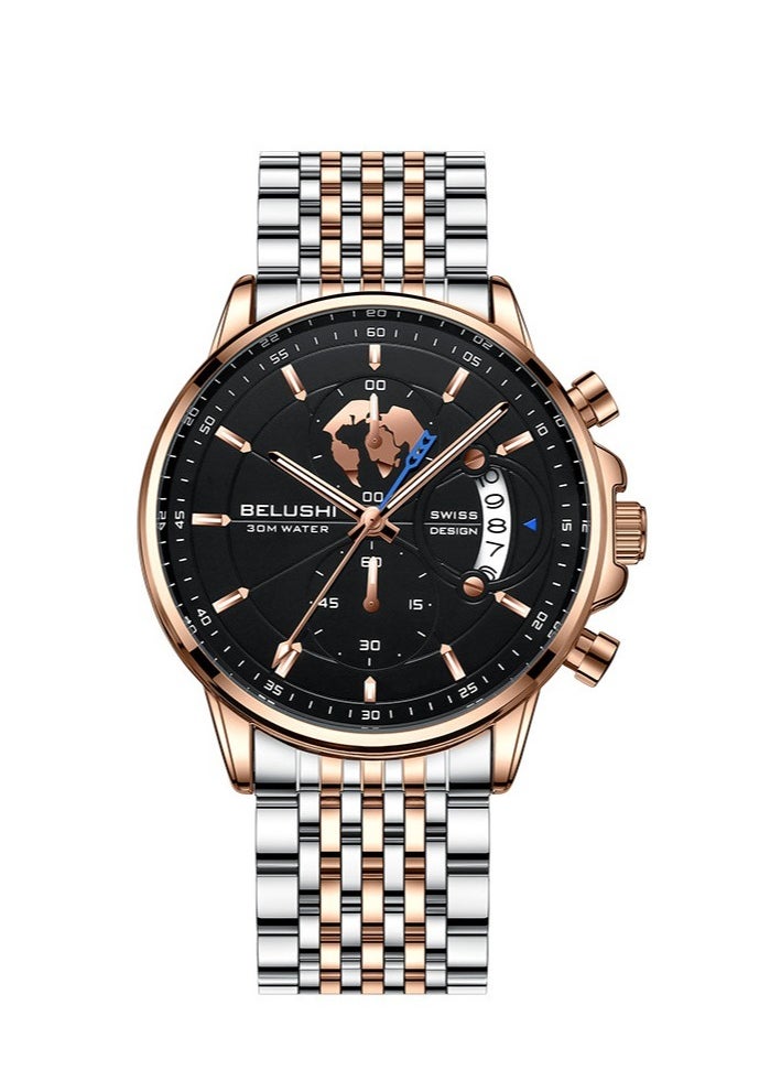 Belushi Men's Fashion Business Three-Eye Chronograph Quartz Watch 