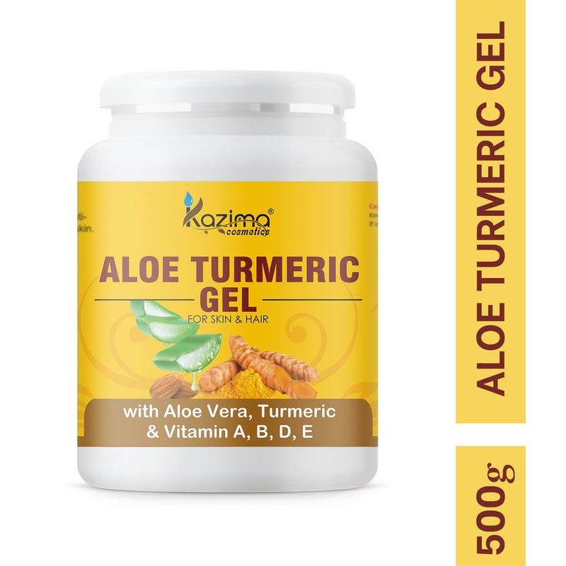 KAZIMA Aloe Turmeric Gel for Face and Body 500gm  with Multivitamins Turmeric and Pure Aloe Vera for Soothing Hydrating  Moisturizing  Brightening Gel for Dark Spots and Hyperpigmentation - Image 3