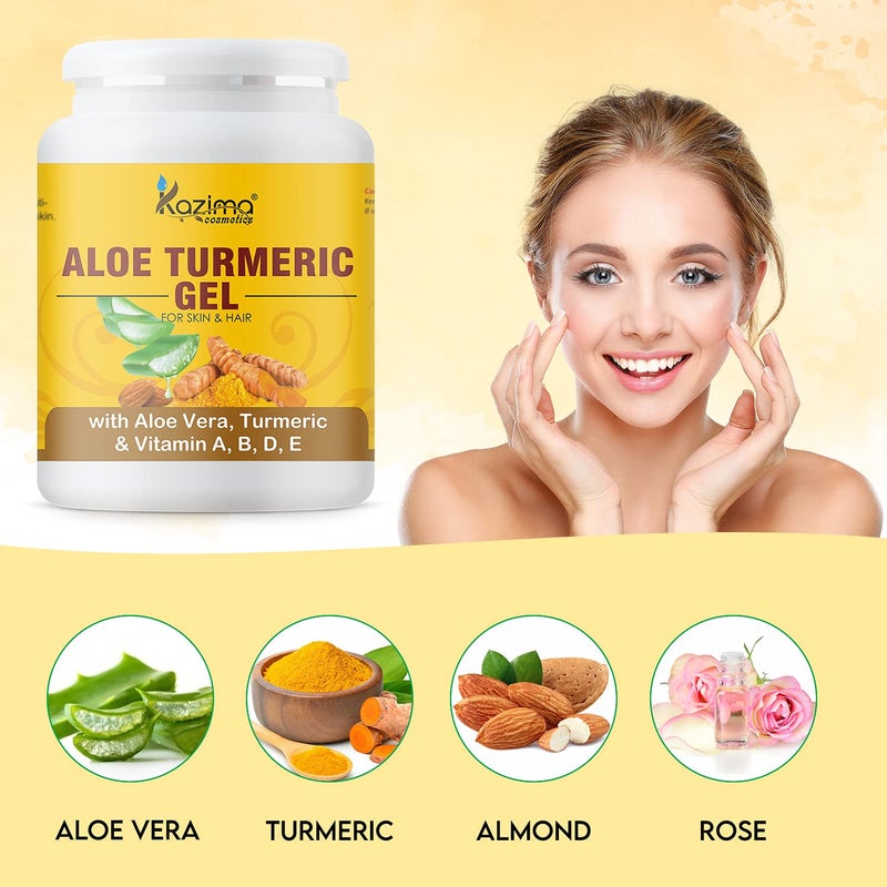 KAZIMA Aloe Turmeric Gel for Face and Body 500gm  with Multivitamins Turmeric and Pure Aloe Vera for Soothing Hydrating  Moisturizing  Brightening Gel for Dark Spots and Hyperpigmentation - Image 4