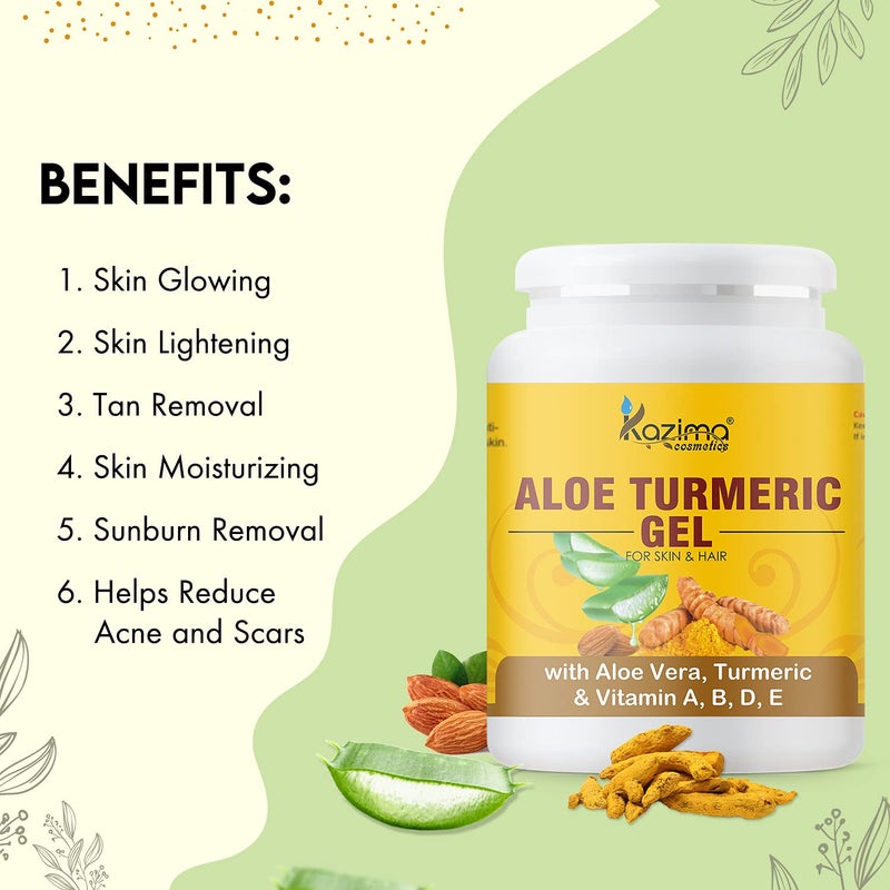 KAZIMA Aloe Turmeric Gel for Face and Body 500gm  with Multivitamins Turmeric and Pure Aloe Vera for Soothing Hydrating  Moisturizing  Brightening Gel for Dark Spots and Hyperpigmentation - Image 5