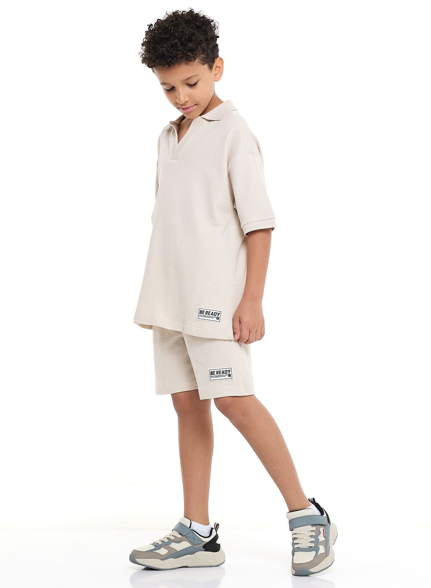 Victor and Jane Boys' Jacquard Set – Teal 2-Piece Outfit with Pockets, Polo T-Shirt With Half Zipper and Shorts