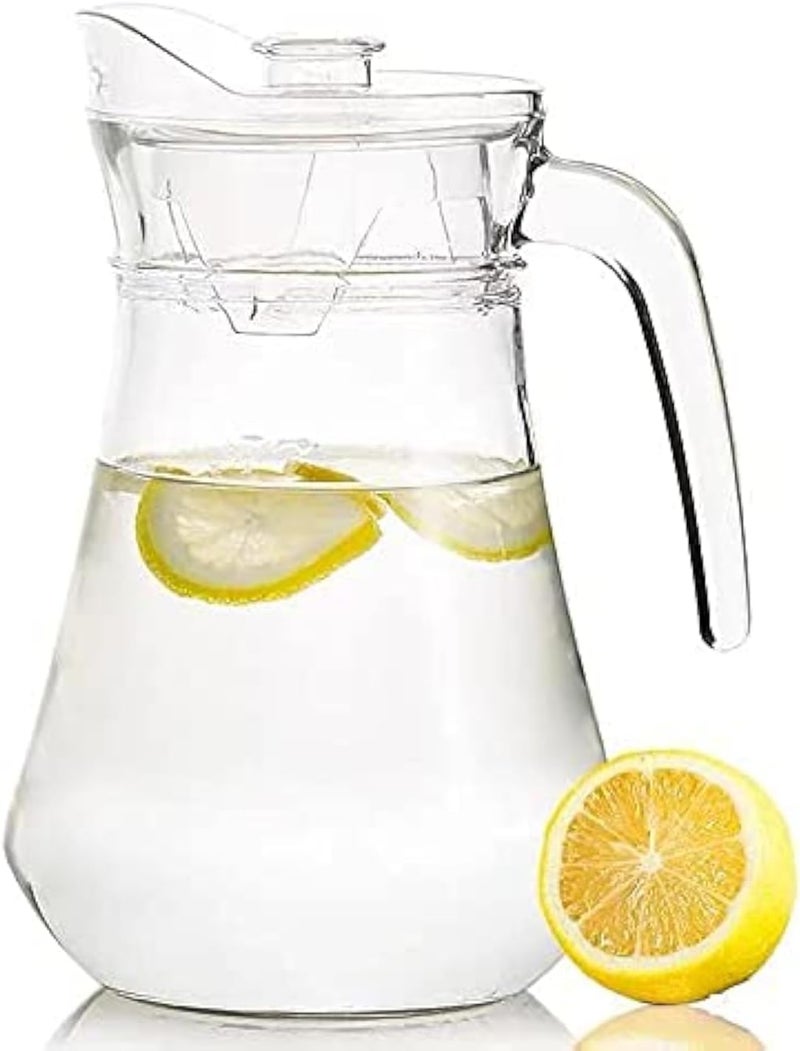 KELVEE Borosilicate Glass Water jug with Plastic Cap, for Juice Water iced Tea Pitcher Tea Carafe hot Glass Pitcher and Sun Tea jar, 1100ml - Image 1