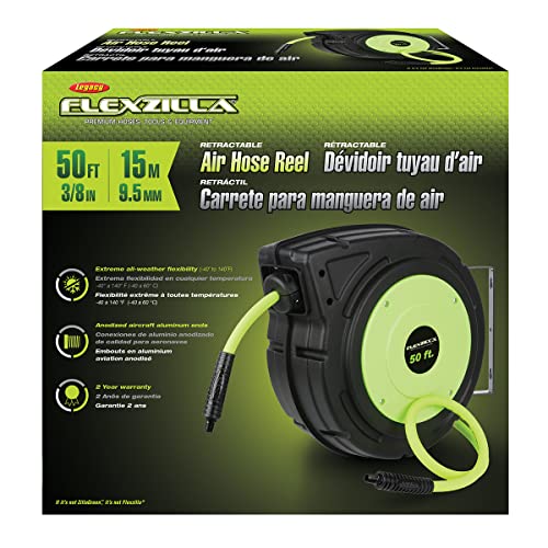 Flexzilla Retractable Enclosed Plastic Air Hose Reel, 3/8 in. x 50 ft., Heavy Duty, Lightweight, Hybrid, ZillaGreen - L8250FZ - Image 2