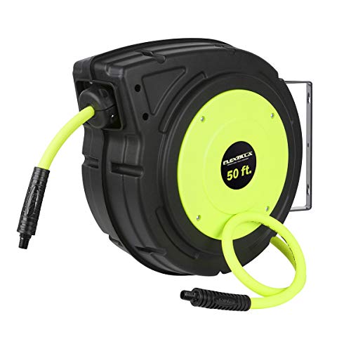 Flexzilla Retractable Enclosed Plastic Air Hose Reel, 3/8 in. x 50 ft., Heavy Duty, Lightweight, Hybrid, ZillaGreen - L8250FZ - Image 1