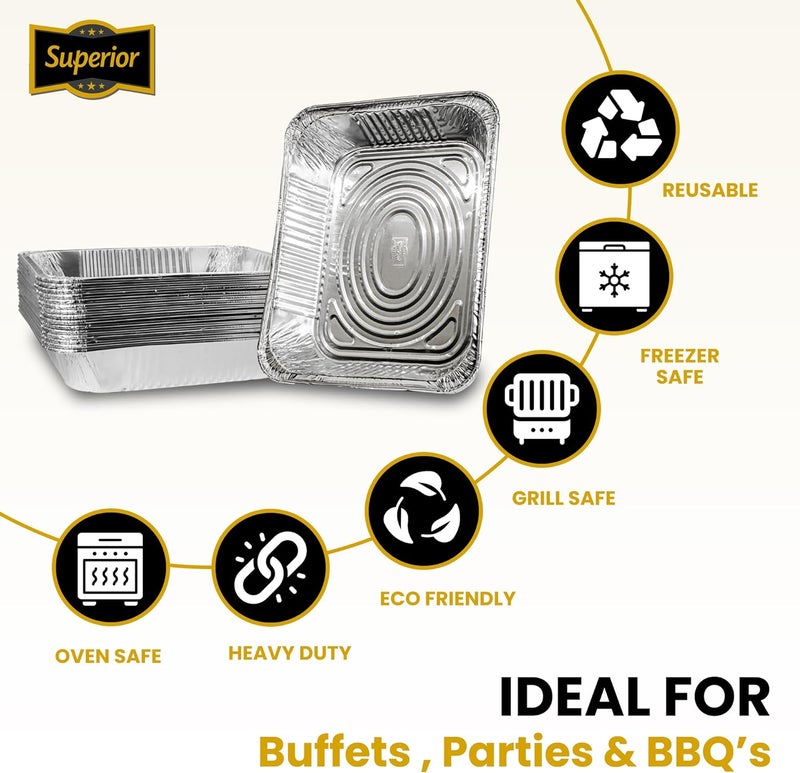 Superior Large Foil Aluminium Trays Pack of 10 – Heavy-Duty Deep Tin Foil Trays 32 x 26 cm Ideal for Cooking Baking Roasting BBQ Meal Prep Storage Tray – Foil Containers for Christmas Parties - Image 4