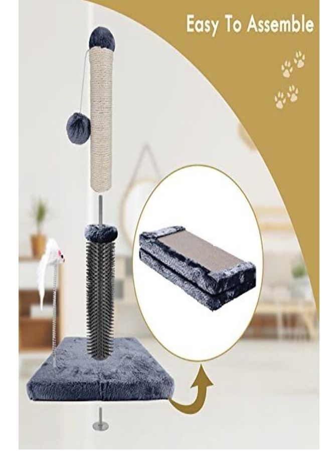 Cat Scratching Post with Self Groomer Cat Brush Dark Grey - Image 2