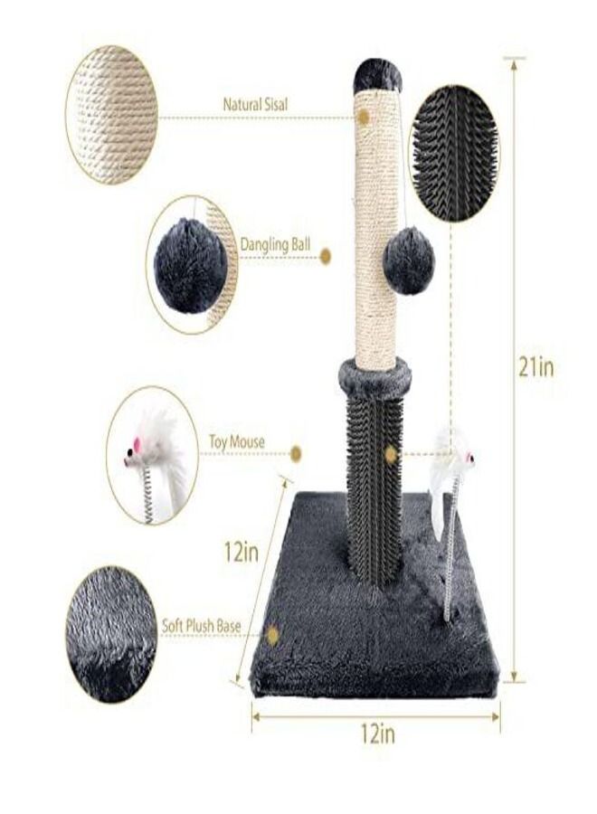 Cat Scratching Post with Self Groomer Cat Brush Dark Grey - Image 3