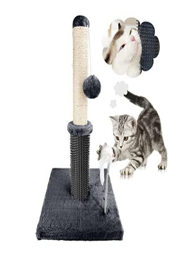 Cat Scratching Post with Self Groomer Cat Brush Dark Grey - Image 1
