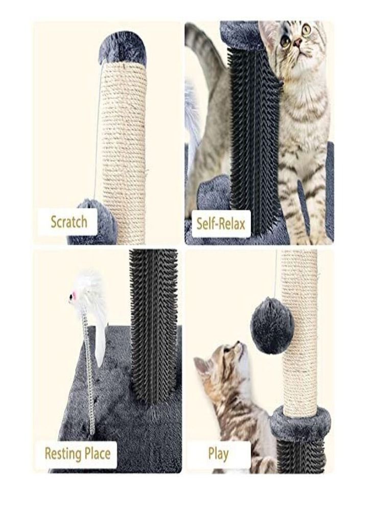 Cat Scratching Post with Self Groomer Cat Brush Dark Grey - Image 4