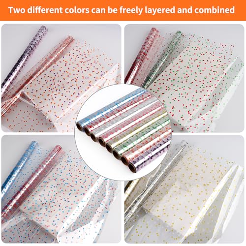 CMFYHM 8 Rolls clear Cellophane Wrap Roll (34 in x 16.4 ft x 8 Colors) Gift Baskets Wrap Roll,Extra Wide Transparent Polka Dots Cellophane Wrapping for Gift Baskets,Flowers, Candies, DIY Craft,Baby Shower, Easter,Halloween,Christmas - Image 3