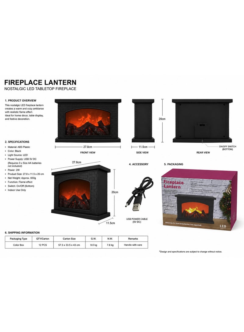 East Lady Simulated  Led Fireplace  Lantern Home Decoration Black-27.8x11.5x20cm - Image 5