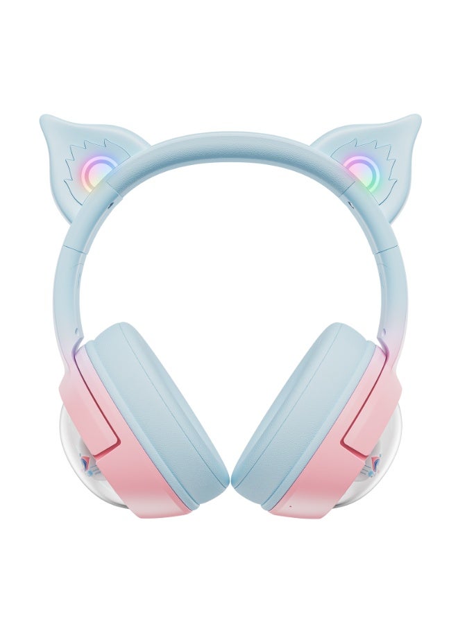 onikuma B5 2.4G  Cute Cat Bluetooth Headphones, Wireless & Wired Mode Headset with Mic, RGB LED Light, for Girls Women School Gaming, Compatible with Mobile Phones Tablet  Blue Pink - Image 3