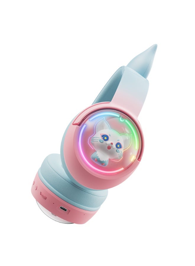 onikuma B5 2.4G  Cute Cat Bluetooth Headphones, Wireless & Wired Mode Headset with Mic, RGB LED Light, for Girls Women School Gaming, Compatible with Mobile Phones Tablet  Blue Pink - Image 4