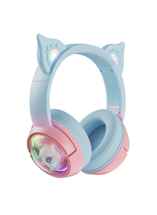 onikuma B5 2.4G  Cute Cat Bluetooth Headphones, Wireless & Wired Mode Headset with Mic, RGB LED Light, for Girls Women School Gaming, Compatible with Mobile Phones Tablet  Blue Pink - Image 2