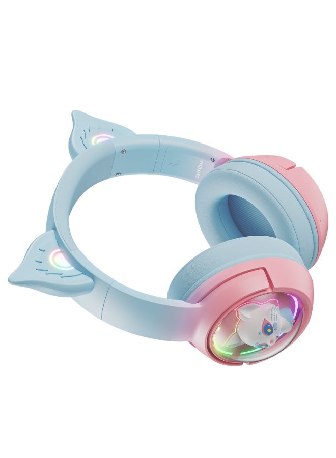 onikuma B5 2.4G  Cute Cat Bluetooth Headphones, Wireless & Wired Mode Headset with Mic, RGB LED Light, for Girls Women School Gaming, Compatible with Mobile Phones Tablet  Blue Pink - Image 5