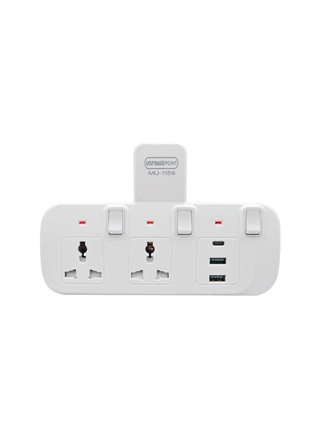 Unipower Unipower 5in1 Multi-Plug Extension Socket with 2 Universal plug, 2 USB & 1 Type C Port Electrical Outlet Adaptors with Individual switch & Light  - Image 5