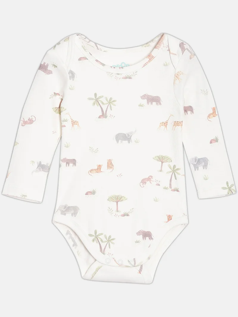 Broon Broon Infant Boys White and Grey Printed Organic Cotton Full Sleeve Bodysuit
