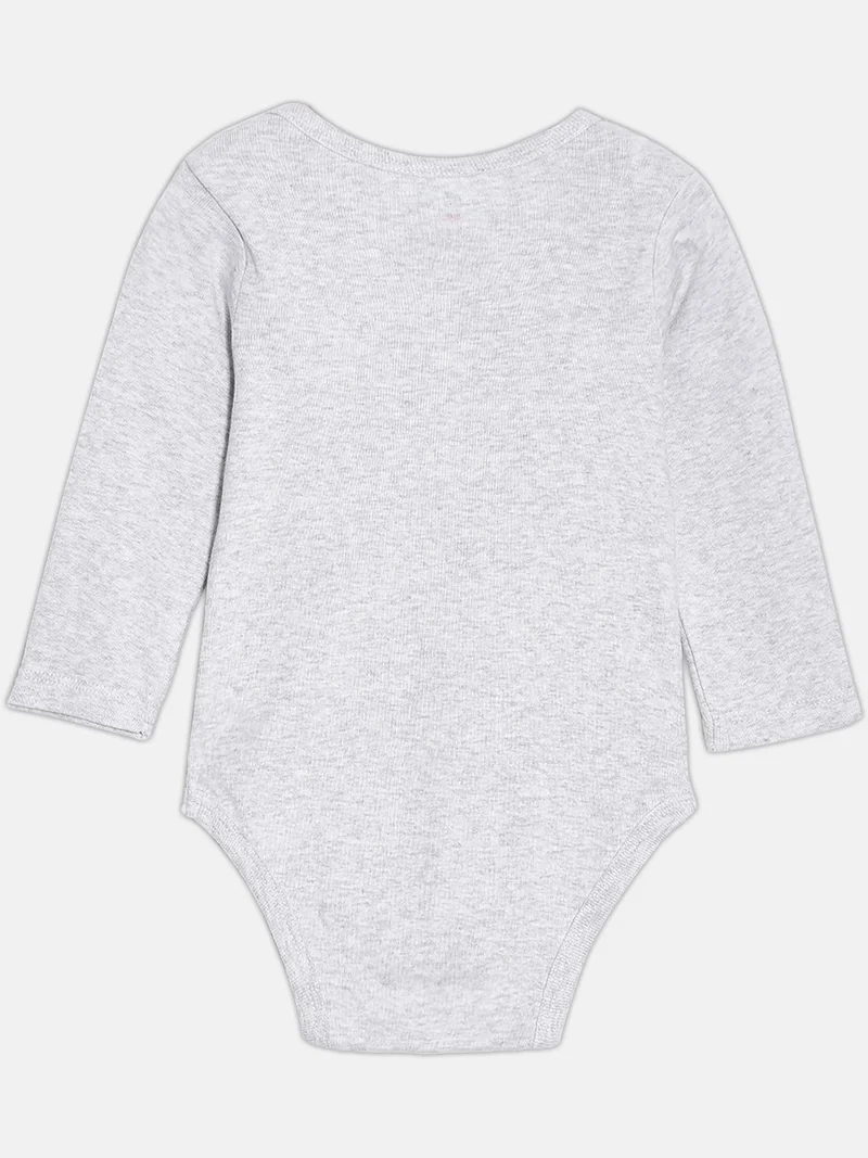 Broon Broon Infant Boys White and Grey Printed Organic Cotton Full Sleeve Bodysuit