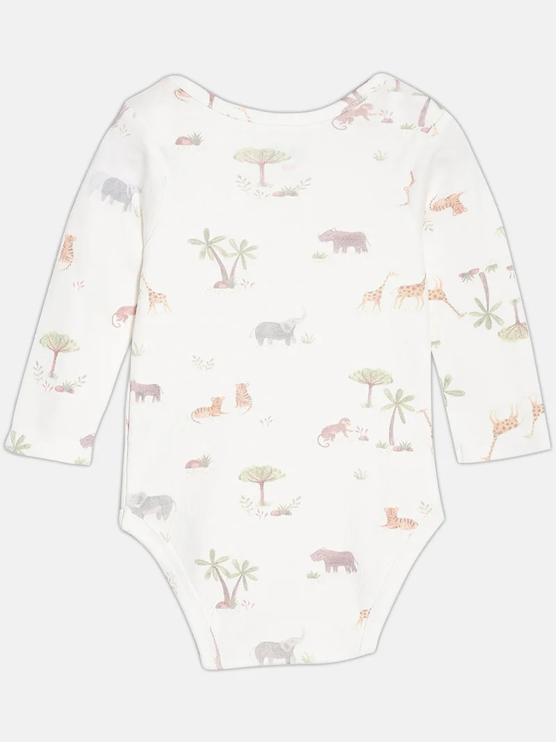 Broon Broon Infant Boys White and Grey Printed Organic Cotton Full Sleeve Bodysuit