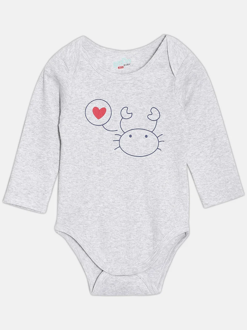 Broon Broon Infant Boys White and Grey Printed Organic Cotton Full Sleeve Bodysuit