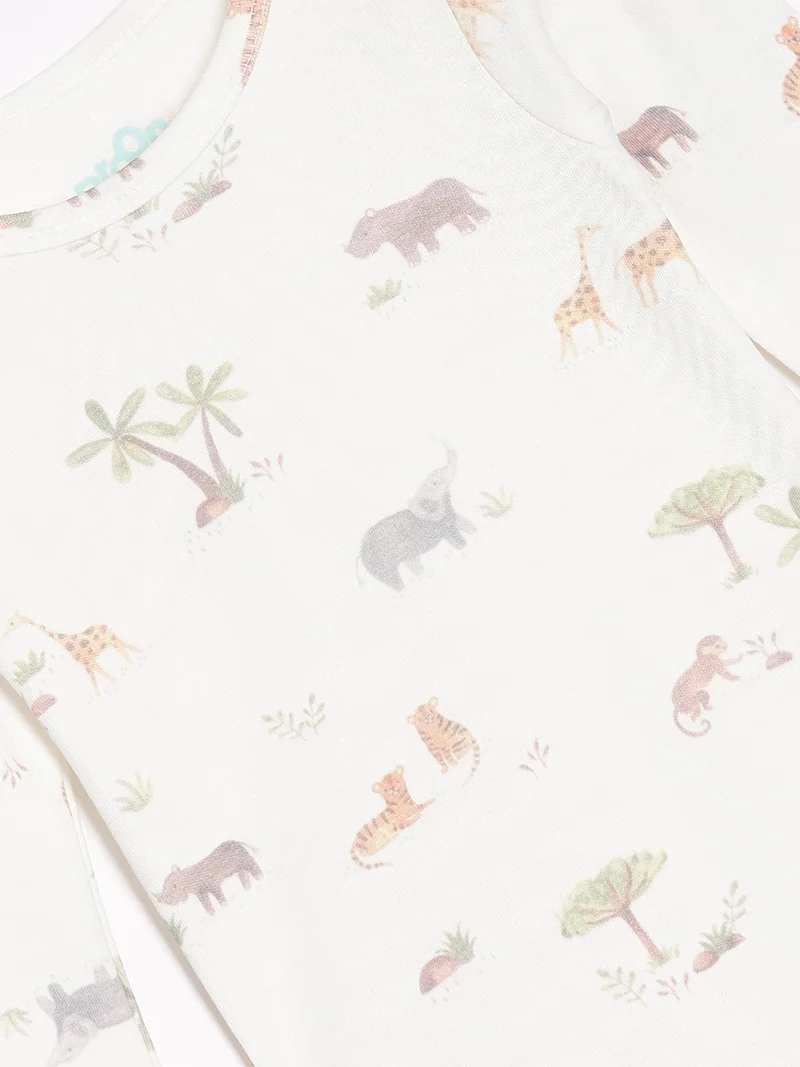 Broon Broon Infant Boys White and Grey Printed Organic Cotton Full Sleeve Bodysuit