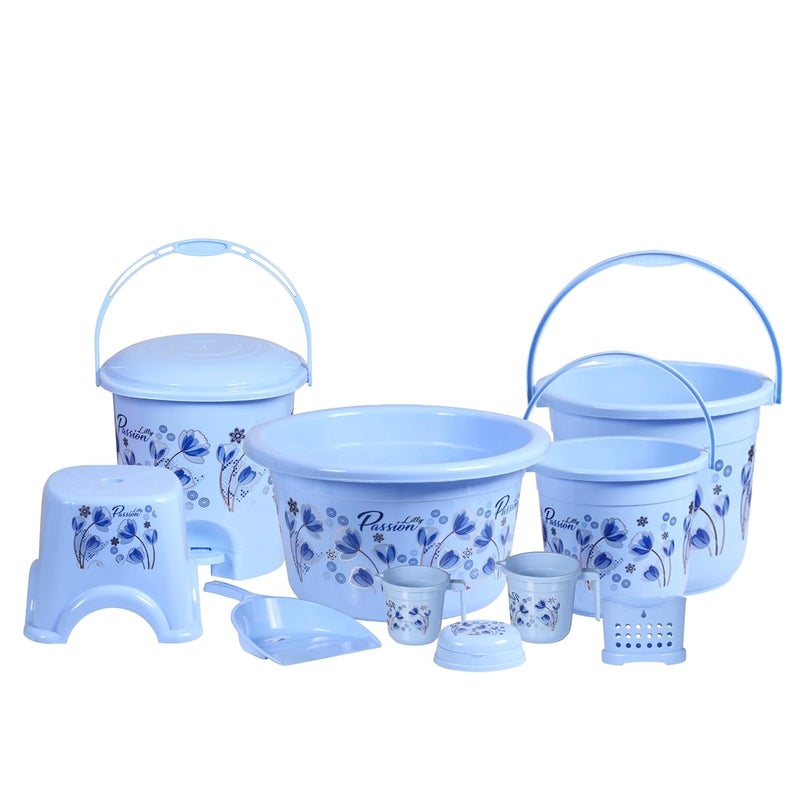 Novesto Novesto Heavy Duty Large Capacity Plastic Bathroom Set of 10 Pieces Blue King Durable Stylish Storage Solution for Home and Bathroom Organization 