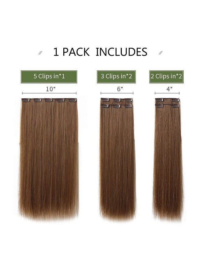 HSPJHTM Brown Hair Extensions，Hspjhtm Clip In Hair Extensions For Women，Halloween Hair Extension 22" Synthetic 5Pcs Long Straight Natural Thick Hair Pieces Chestnut Brown Full Head Golden Copper - Image 4