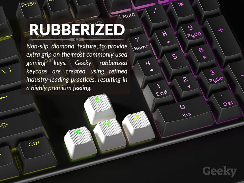 Geeky Rubberized Keycap Set  Double Shot Translucent  ABS  TPR  OEM Profile for Mechanical Gaming Keyboard White 23 Keys - Image 3
