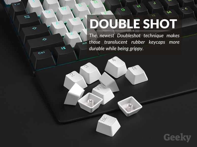 Geeky Rubberized Keycap Set  Double Shot Translucent  ABS  TPR  OEM Profile for Mechanical Gaming Keyboard White 23 Keys - Image 4