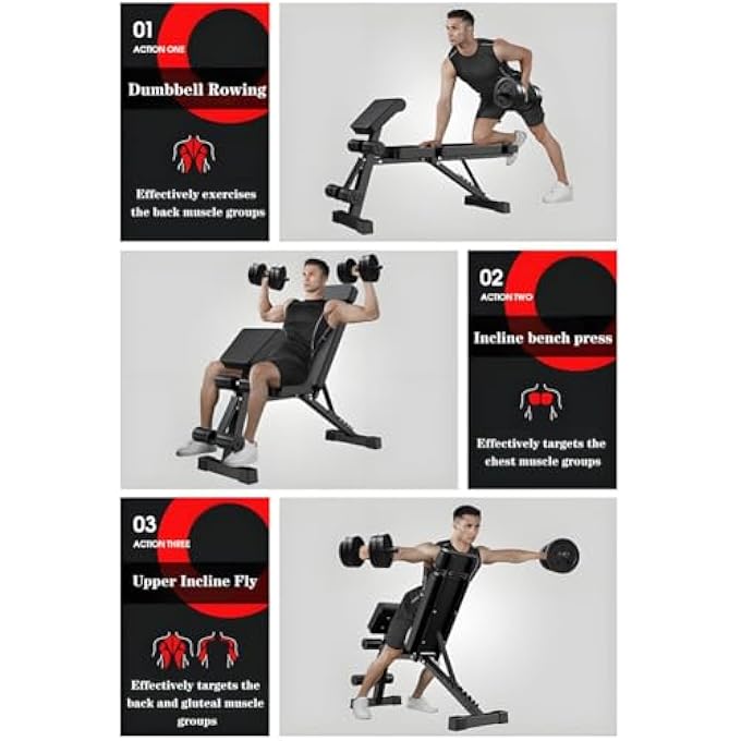 rayihni Adjustable Weight Bench, Utility Workout Bench Foldable Incline Decline Benches For Core, Hip & Lower Back Workout Multi-Functional Hyperextension Bench Full Body Workout (Black) - Image 5
