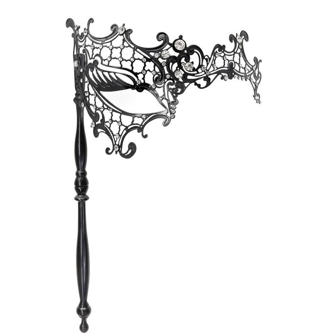 Thmyo Venetian Halloween Mardi Gras Party Mask with Holding Stick, Carnival Handheld Metal Feather Rhinestone Masquerade Mask - Image 4