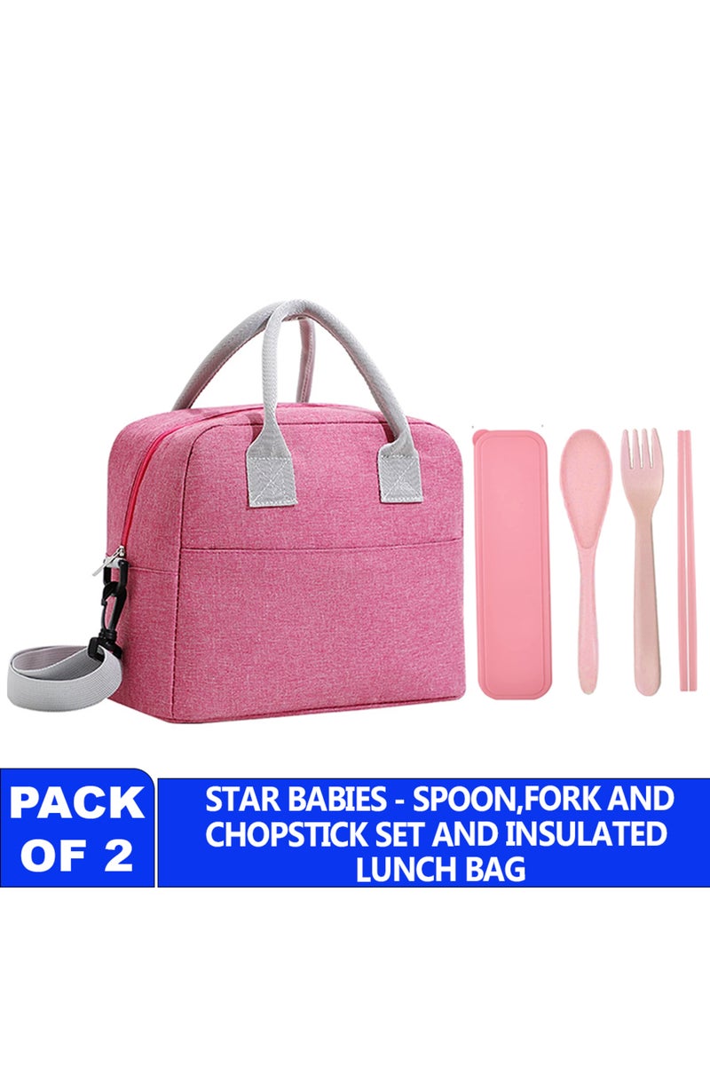 Star Babies Insulated Mini Lunch Bag with Foldable Fork- Spoon Set Pink - Image 4