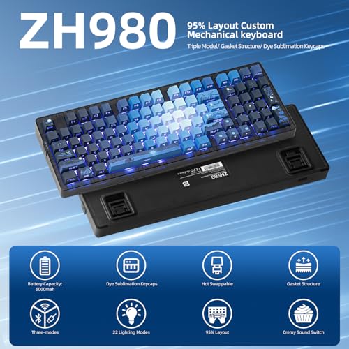 ZORNHER ZH980 Mechanical Keyboard95 Blue Creamy Keyboard with Number PadHotSwappable Custom Gaming KeyboardShine Through Dye Sublimation PBT KeycapsCreamy Sounding Linear Switches - Image 3