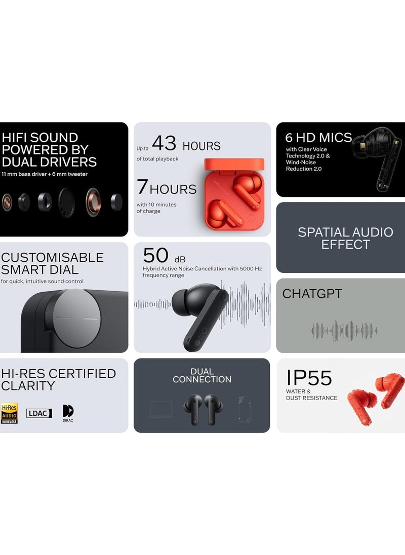 CMF - CMF Buds Pro 2, Integrated, True Wireless With Clear Voice Technology 2.0, 50 dB Smart Active Noise Cancellation, Spatial Audio Effect,Middle East Version orange - Image 1