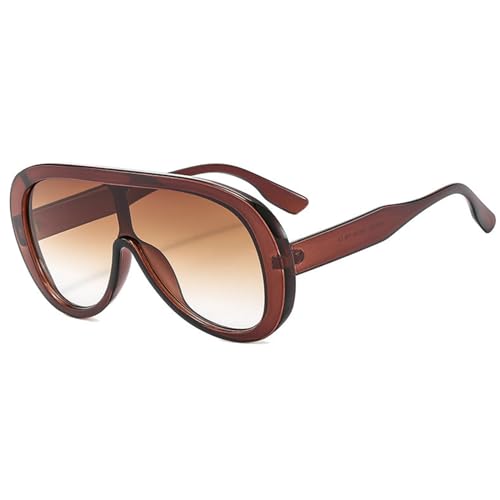 willochra Oversized Pilot Sunglasses Women Fashion Big Frame One Piece Sun Glasses Mask Goggle Trendy Metal Frame Oval Shades (TEA) - Image 3
