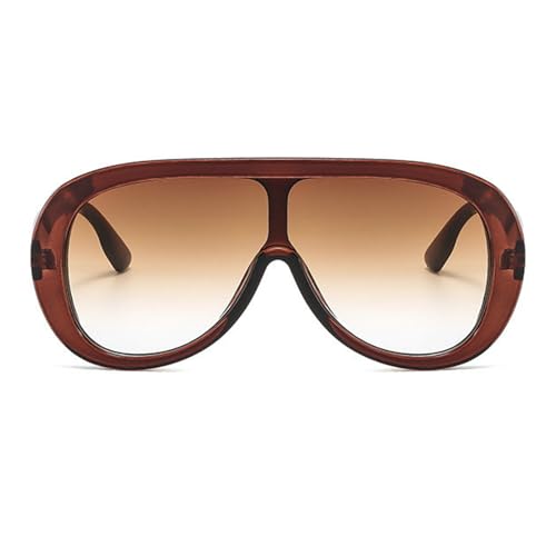 willochra Oversized Pilot Sunglasses Women Fashion Big Frame One Piece Sun Glasses Mask Goggle Trendy Metal Frame Oval Shades (TEA) - Image 1