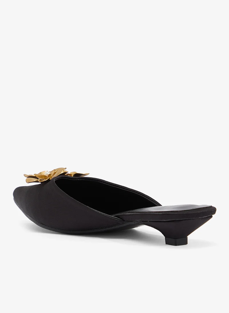Ella Limited Edition Black Gold Embellished Open Back Low Heel Pumps for Women | Best Price UAE