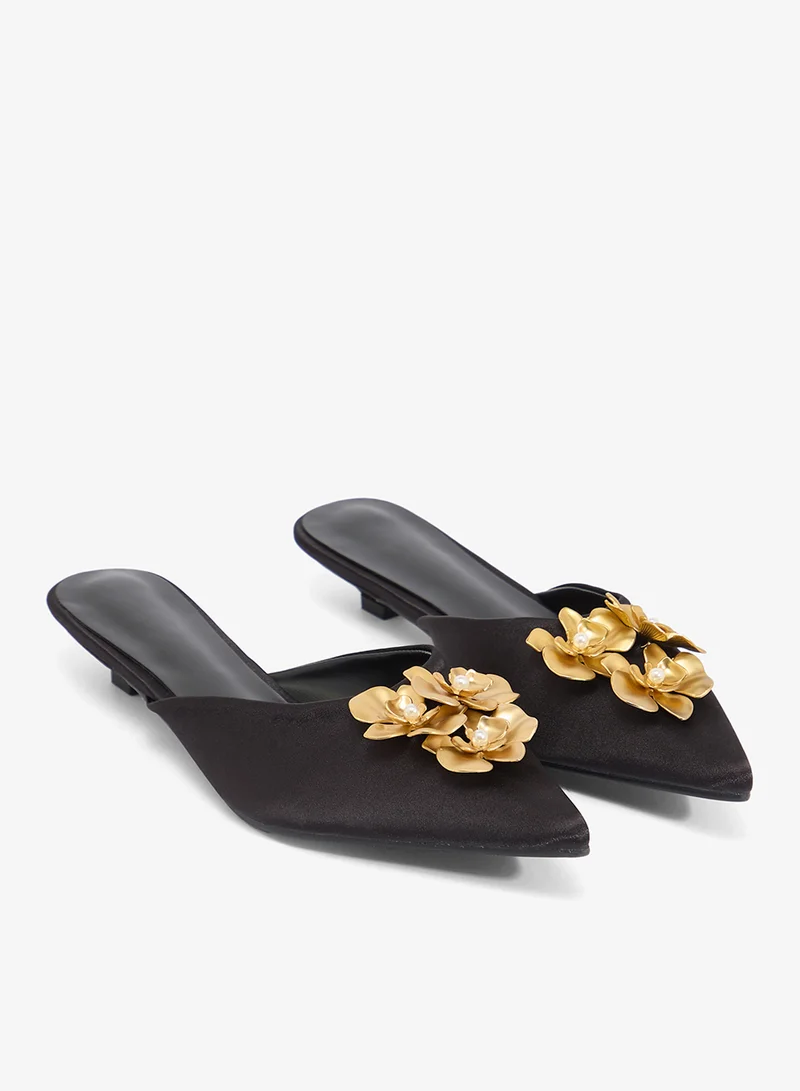 Ella Limited Edition Black Gold Embellished Open Back Low Heel Pumps for Women | Best Price UAE