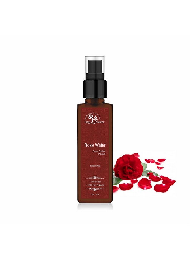Herb Essential Hydrating Mist Steam Distilled Natural And Pure Rose Water - Facial Toner,100 ml - Image 1