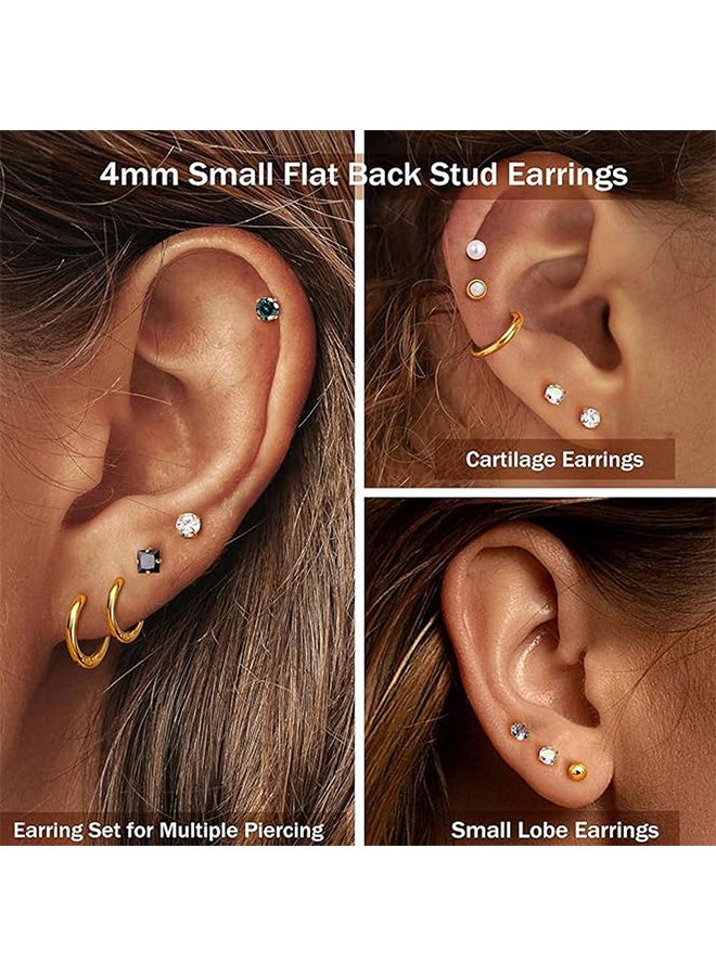 EJ 11Pairs Ear Jewellery for Sensitive Ears, Flat Back, Women, Men, Small Stainless Steel Stud Ring, Cartilage Stud Layering Set, Various Piercings - Image 3