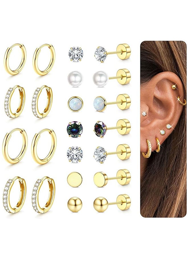 EJ 11Pairs Ear Jewellery for Sensitive Ears, Flat Back, Women, Men, Small Stainless Steel Stud Ring, Cartilage Stud Layering Set, Various Piercings - Image 1