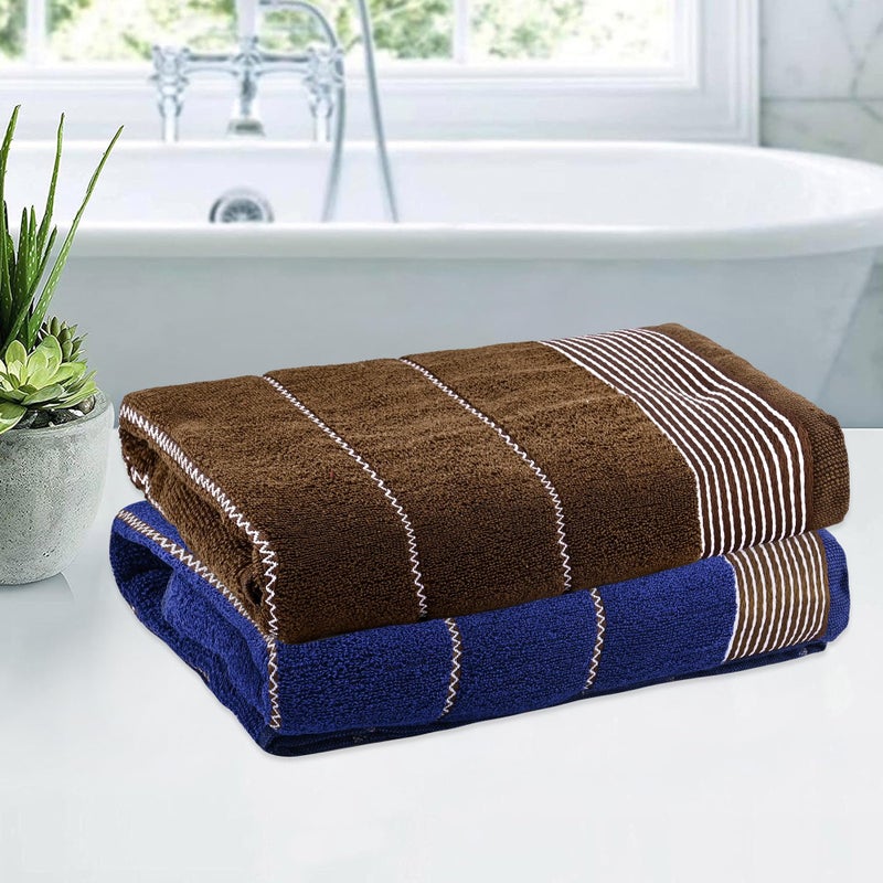 Kuber Industries Kuber Industries Pack of 2 Soft Cotton Bathing Towel For Men/Women | 450 GSM Fade/Wrinkle Resistant Towels For Bath | 30x60 Inch | Dark Blue & Brown  - Image 1