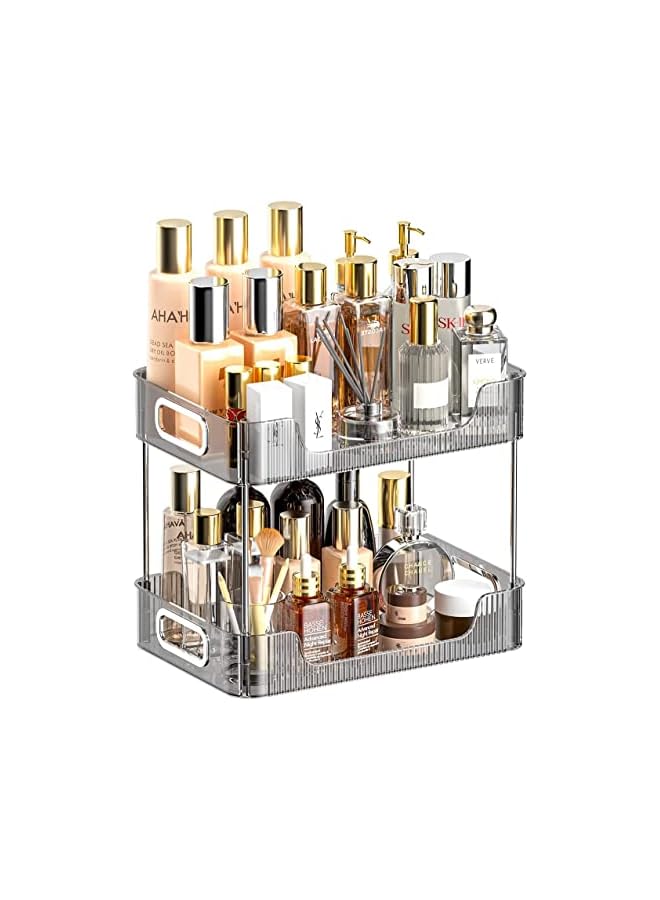 U-HOOME Bathroom Organizer Countertop, Clear Makeup Desk Organzier for Dressing Table, Bathroom Vanity Countertop, 2-Tier Vanity Tray Shelf for Cosmetic, Lotions, Perfume and Toiletries (Grey) - Image 3
